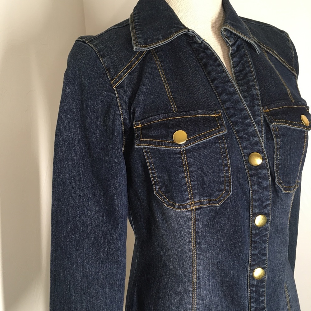 INC snap button down knee length denim long sleeve dress. New with tags